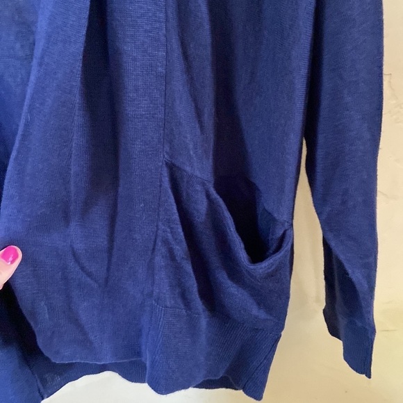 Sz S NWT Joie Navy Blue Linen Open Front Knot Cardigan sweater w/Pockets - Picture 3 of 5